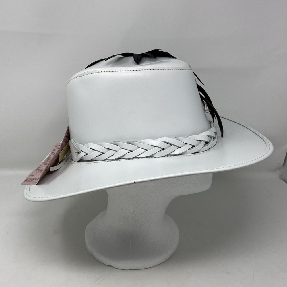 NWT Head’N Home White Medium Leather & Ostrich Feather Hat - Picture 2 of 14